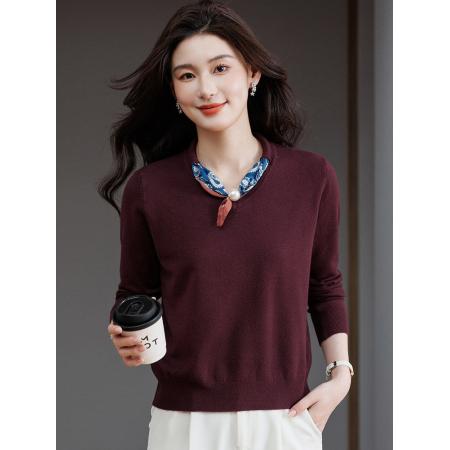 FA54797# 高级感时尚洋气丝巾V领毛衣女秋冬新款时尚洋气可外穿针织打底衫  服裝批發女裝批發服飾貨源
