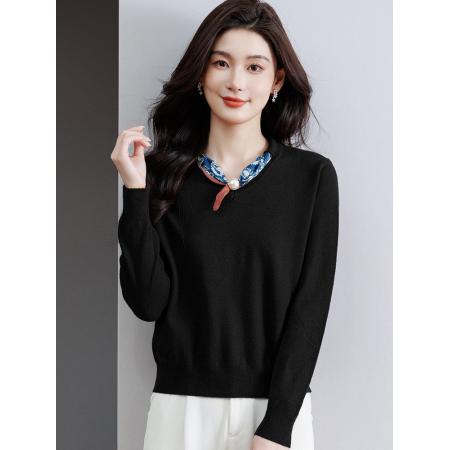 FA54797# 高级感时尚洋气丝巾V领毛衣女秋冬新款时尚洋气可外穿针织打底衫  服裝批發女裝批發服飾貨源