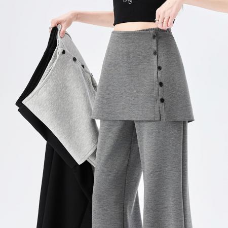 FA54801# 可拆真两件屁帘微喇裤女春季新款高腰显瘦休闲拖地喇叭裤  服裝批發女裝批發服飾貨源