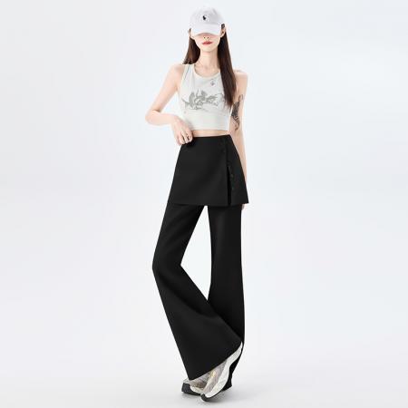 FA54801# 可拆真两件屁帘微喇裤女春季新款高腰显瘦休闲拖地喇叭裤  服裝批發女裝批發服飾貨源