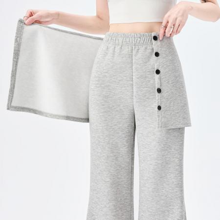 FA54801# 可拆真两件屁帘微喇裤女春季新款高腰显瘦休闲拖地喇叭裤  服裝批發女裝批發服飾貨源