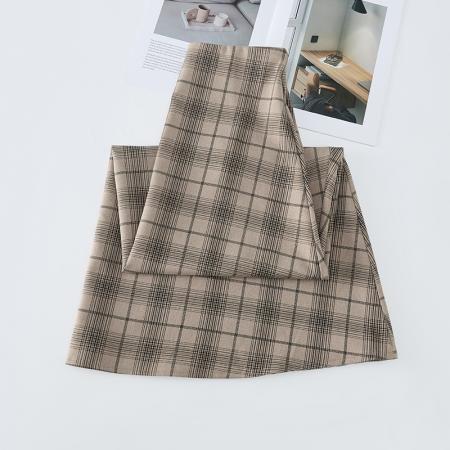 FA54802# 复古格纹半身裙女春季高腰显瘦弹力腰a字中长款大摆伞裙  服裝批發女裝批發服飾貨源