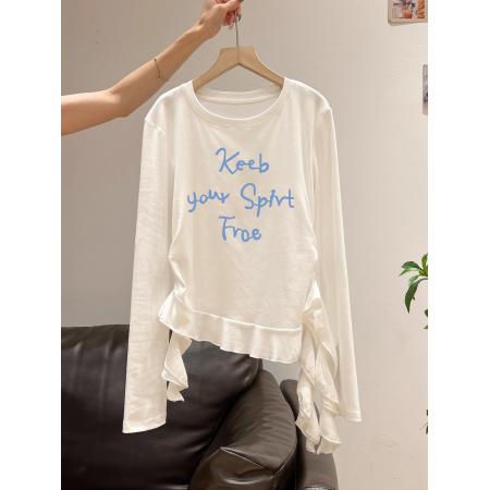 FA54812# 支棉小个子短款不规则修身长袖t恤女上衣  服裝批發女裝批發服飾貨源