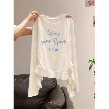 FA54812# 支棉小个子短款不规则修身长袖t恤女上衣  服裝批發女裝批發服飾貨源