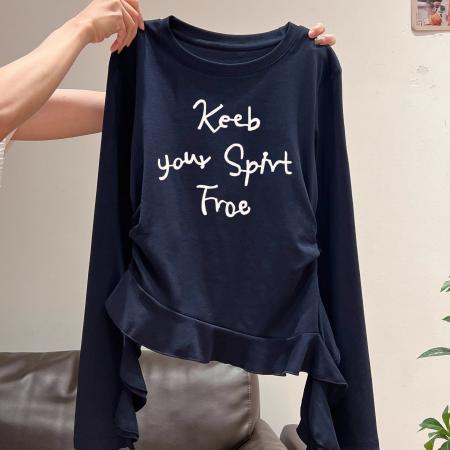 FA54812# 支棉小个子短款不规则修身长袖t恤女上衣  服裝批發女裝批發服飾貨源