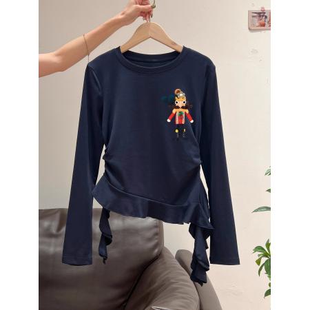 FA54813# 支棉小个子短款不规则修身长袖t恤女上衣  服裝批發女裝批發服飾貨源