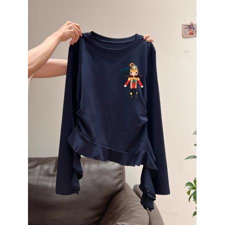 FA54813# 支棉小个子短款不规则修身长袖t恤女上衣  服裝批發女裝批發服飾貨源