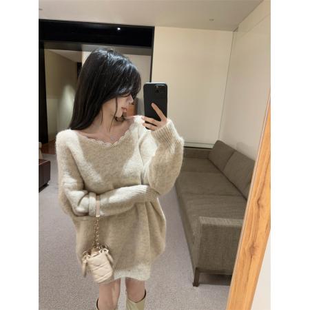 FA54817# 绝美蕾丝拼接撞色蝴蝶结性感露背针织毛衣女  服裝批發女裝批發服飾貨源