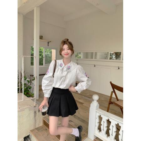 FA54818# 法式气质刺绣上衣女新款设计感小众别致白色重工长袖衬衫  服裝批發女裝批發服飾貨源