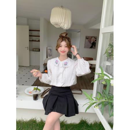 FA54818# 法式气质刺绣上衣女新款设计感小众别致白色重工长袖衬衫  服裝批發女裝批發服飾貨源