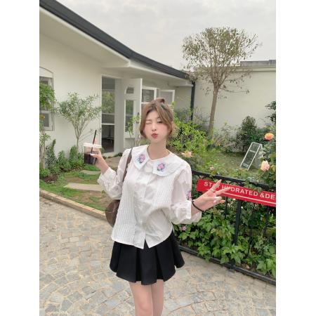 FA54818# 法式气质刺绣上衣女新款设计感小众别致白色重工长袖衬衫  服裝批發女裝批發服飾貨源