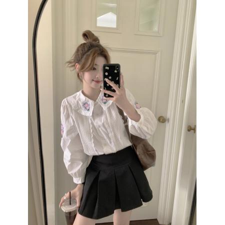 FA54818# 法式气质刺绣上衣女新款设计感小众别致白色重工长袖衬衫  服裝批發女裝批發服飾貨源