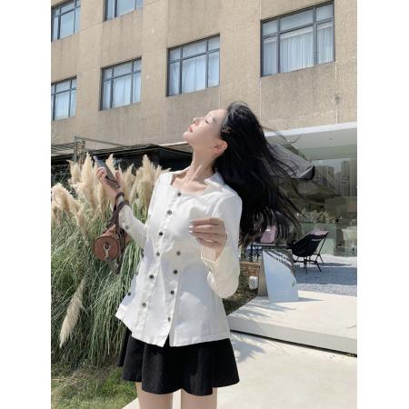 FA54819# 小香风白色衬衫设计感小众法式收腰女士气质休闲纯棉上衣  服裝批發女裝批發服飾貨源