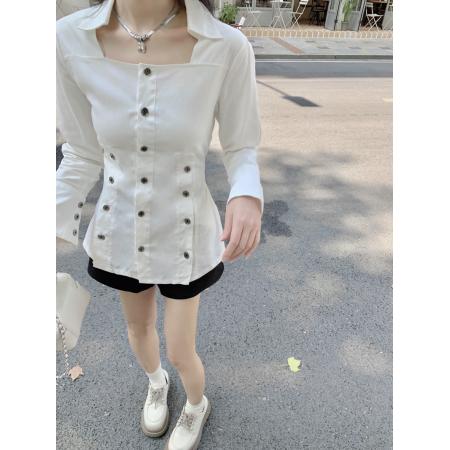 FA54819# 小香风白色衬衫设计感小众法式收腰女士气质休闲纯棉上衣  服裝批發女裝批發服飾貨源