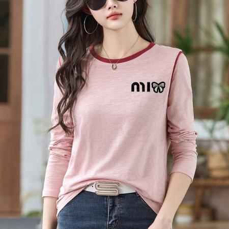 FA54821# 早春季新款正肩长袖t恤女纯棉减龄时尚设计感竹节棉上衣打底衫女  服裝批發女裝批發服飾貨源