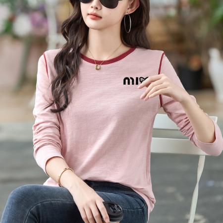 FA54821# 早春季新款正肩长袖t恤女纯棉减龄时尚设计感竹节棉上衣打底衫女  服裝批發女裝批發服飾貨源