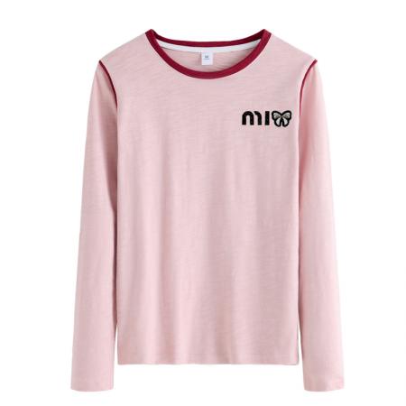 FA54821# 早春季新款正肩长袖t恤女纯棉减龄时尚设计感竹节棉上衣打底衫女  服裝批發女裝批發服飾貨源