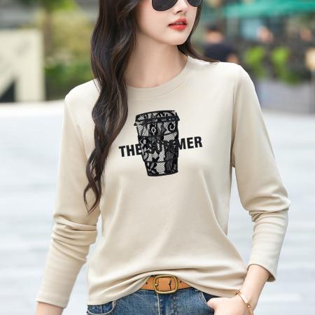 FA54822# 正肩长袖t恤女新款春秋季设计感韩版时尚百搭洋气上衣打底衫  服裝批發女裝批發服飾貨源