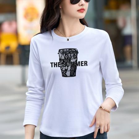 FA54822# 正肩长袖t恤女新款春秋季设计感韩版时尚百搭洋气上衣打底衫  服裝批發女裝批發服飾貨源