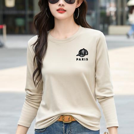 FA54824# 春季棉质打底衫女宽松简约休闲高级感内搭大码长袖t恤上衣女  服裝批發女裝批發服飾貨源