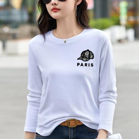 FA54824# 春季棉质打底衫女宽松简约休闲高级感内搭大码长袖t恤上衣女  服裝批發女裝批發服飾貨源