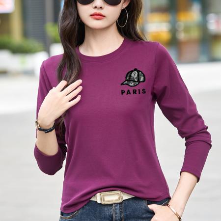 FA54824# 春季棉质打底衫女宽松简约休闲高级感内搭大码长袖t恤上衣女  服裝批發女裝批發服飾貨源