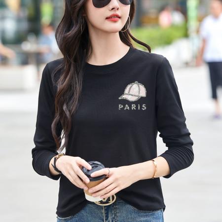 FA54824# 春季棉质打底衫女宽松简约休闲高级感内搭大码长袖t恤上衣女  服裝批發女裝批發服飾貨源