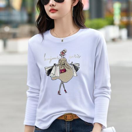 FA54825# 春秋季新款长袖T恤女欧货洋气宽松显瘦休闲打底衫潮牌上衣女  服裝批發女裝批發服飾貨源