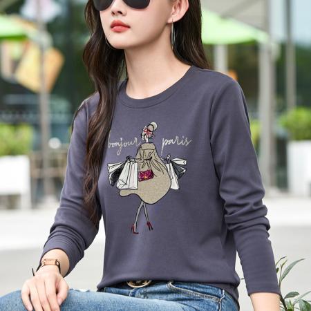 FA54825# 春秋季新款长袖T恤女欧货洋气宽松显瘦休闲打底衫潮牌上衣女  服裝批發女裝批發服飾貨源