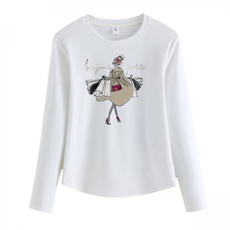 FA54825# 春秋季新款长袖T恤女欧货洋气宽松显瘦休闲打底衫潮牌上衣女  服裝批發女裝批發服飾貨源