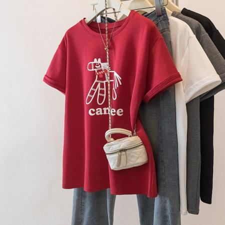 FA54827# 大码新年红色短袖T恤女新款马年本命年宽松百搭上衣  服裝批發女裝批發服飾貨源