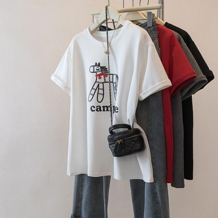 FA54827# 大码新年红色短袖T恤女新款马年本命年宽松百搭上衣  服裝批發女裝批發服飾貨源