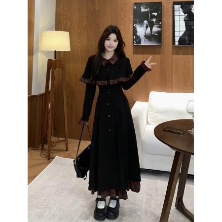 FA54831# 春季新款胖mm别致拼接斗篷连衣裙显瘦高级感独特减龄长裙子女  服裝批發女裝批發服飾貨源