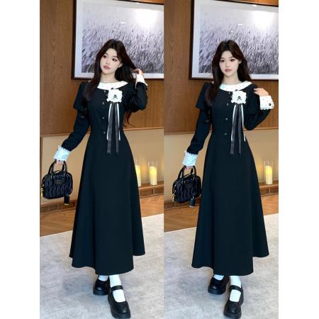 春新款胖mm千金感泡泡袖波点拼...