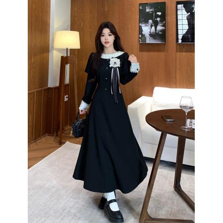 FA54832# 春新款胖mm千金感泡泡袖波点拼接连衣裙女法式收腰显瘦长裙子  服裝批發女裝批發服飾貨源