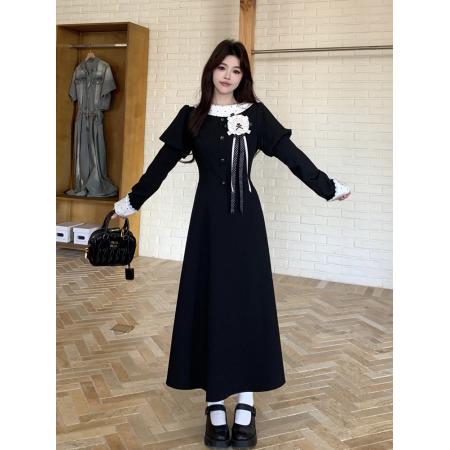 FA54832# 春新款胖mm千金感泡泡袖波点拼接连衣裙女法式收腰显瘦长裙子  服裝批發女裝批發服飾貨源