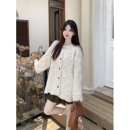 FA54833# 大码气质温柔百搭舒适宽松慵懒毛针织衫毛衣外套开衫女  服裝批發女裝批發服飾貨源