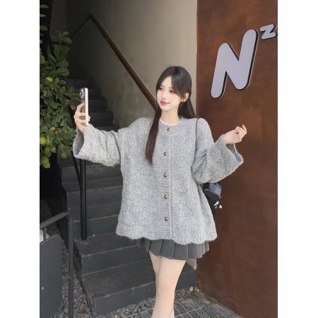 FA54833# 大码气质温柔百搭舒适宽松慵懒毛针织衫毛衣外套开衫女  服裝批發女裝批發服飾貨源