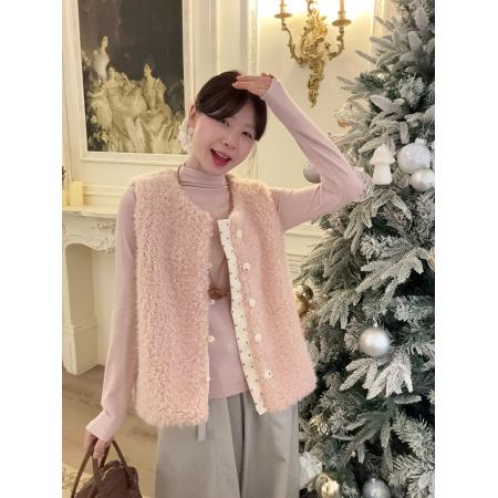 FA54834# 大码韩系可可爱爱两面穿的羊羔毛波点马夹上衣+温柔纯色打底  服裝批發女裝批發服飾貨源