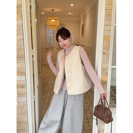 FA54834# 大码韩系可可爱爱两面穿的羊羔毛波点马夹上衣+温柔纯色打底  服裝批發女裝批發服飾貨源