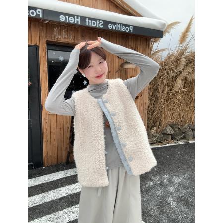 FA54834# 大码韩系可可爱爱两面穿的羊羔毛波点马夹上衣+温柔纯色打底  服裝批發女裝批發服飾貨源