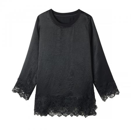 FA54835# 春季新款大码高级感蕾丝拼接醋酸高定小衫宽松显瘦上衣  服裝批發女裝批發服飾貨源