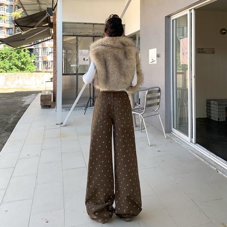 FA54839# 春季新款碎花牛仔长裤女美式高腰宽松百搭休闲慵懒阔腿拖地裤  服裝批發女裝批發服飾貨源