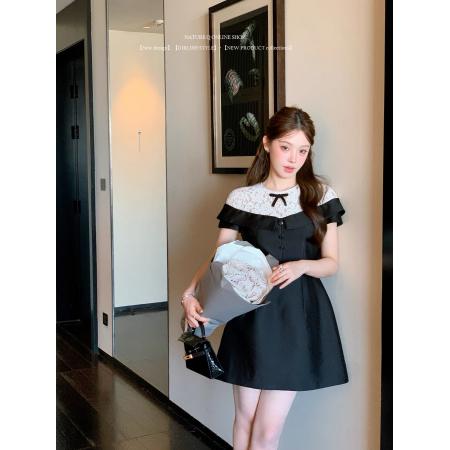 蕾丝拼接黑色小礼裙连衣裙  服裝批發女裝批發服飾貨源