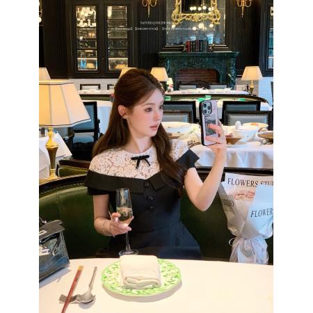 FA54842# 蕾丝拼接黑色小礼裙连衣裙  服裝批發女裝批發服飾貨源