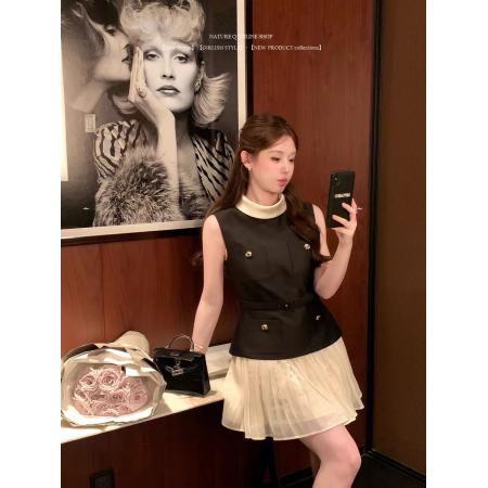 FA54846# 赫本千金风假两件连衣裙  服裝批發女裝批發服飾貨源