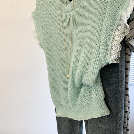 FA54854# 蕾丝拼接短袖t恤女新款女夏季针织衫后背镂空设计感上衣薄款  服裝批發女裝批發服飾貨源