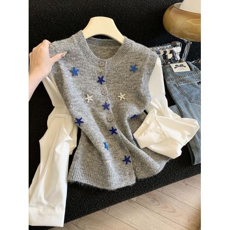 FA54859# 星星刺绣毛衣女款新款冬季多巴胺穿搭慵懒软糯针织上衣  服裝批發女裝批發服飾貨源