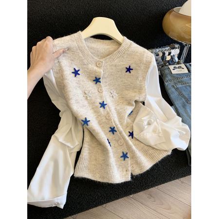 FA54859# 星星刺绣毛衣女款新款冬季多巴胺穿搭慵懒软糯针织上衣  服裝批發女裝批發服飾貨源