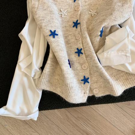 FA54859# 星星刺绣毛衣女款新款冬季多巴胺穿搭慵懒软糯针织上衣  服裝批發女裝批發服飾貨源